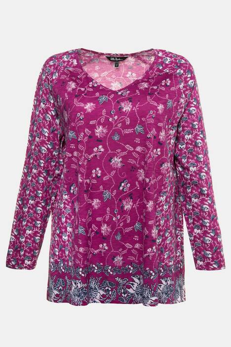 Shirt, gemustert, A-Linie, V-Ausschnitt, Raglanärmel