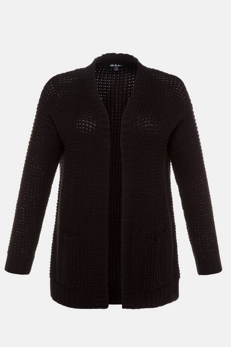 Cardigan, Jacquardstrick, offene Form, Rippbündchen