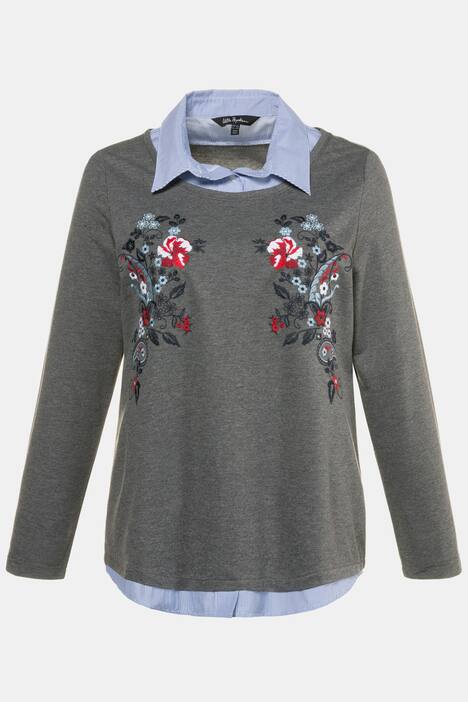 Sweatshirt, Blüten-Stickerei, Hemdblusen-Einsatz