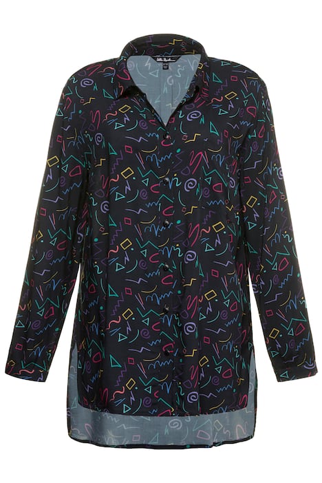 80s Print Long Sleeve Tunic Blouse