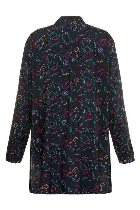 80s Print Long Sleeve Tunic Blouse