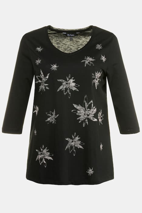 Retro Floral Front Print Classic Fit Cotton Tee