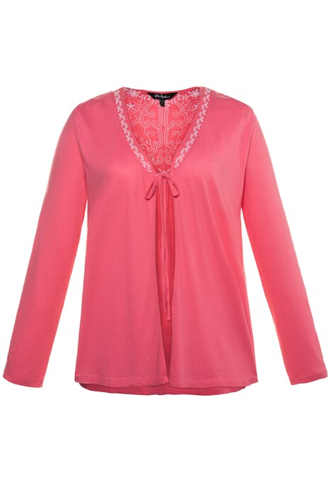 Embroidered V-Neck Tie Cotton Knit Jacket