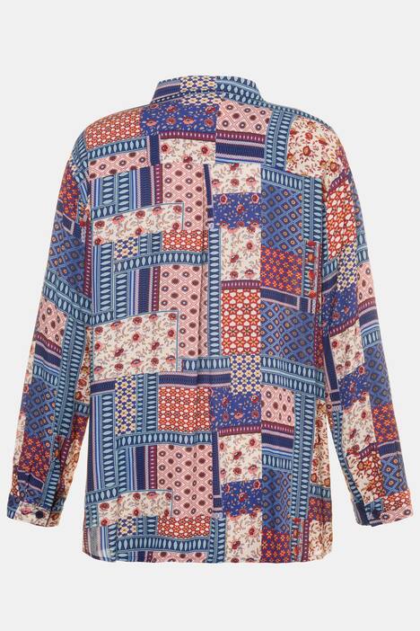 Hemdbluse, Patchlook, Relaxed, Seitenschlitze, Krepp