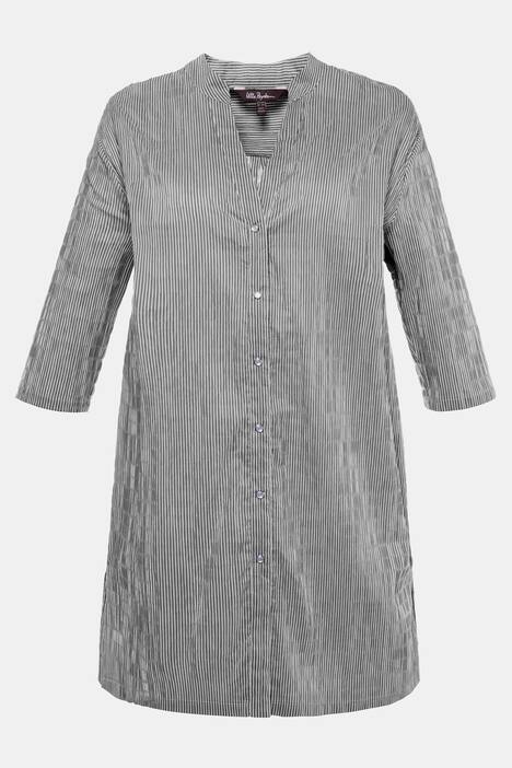 Mandarin Collar Stripe Textured Tunic Blouse