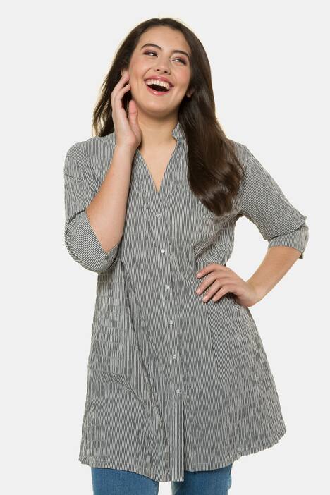 Mandarin Collar Stripe Textured Tunic Blouse