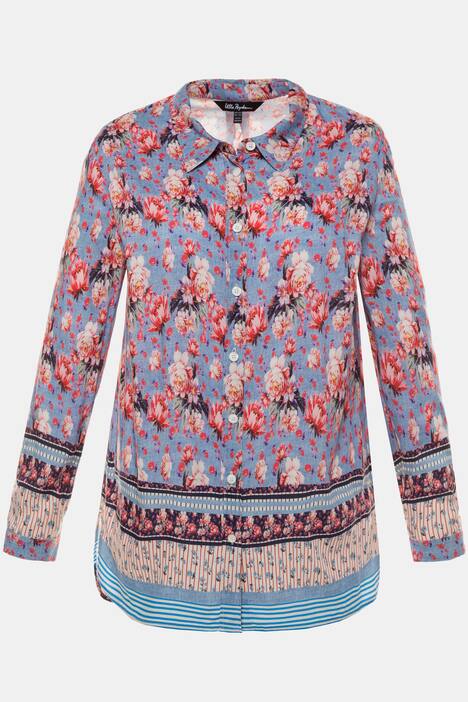 Hemdbluse, Blüten-Motive, Regular, Viskose-Krepp