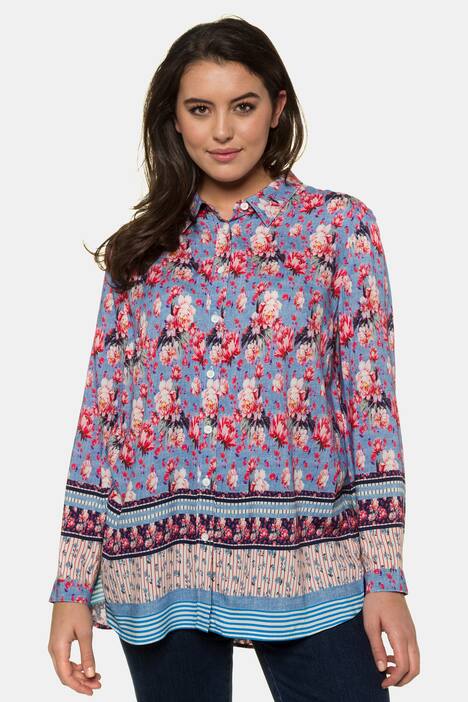 Hemdbluse, Blüten-Motive, Regular, Viskose-Krepp