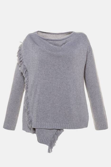 Cardigan, Fransenkante, offene Form, Rippbündchen