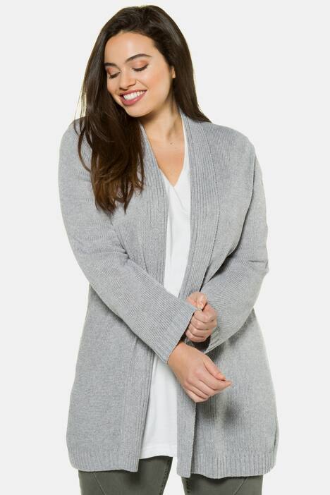 Cardigan, gerippter Schalkragen, weicher Strick