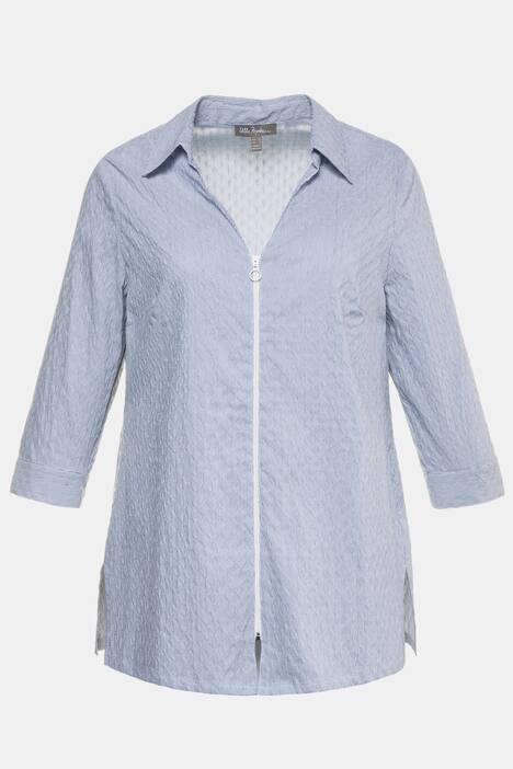 Bubblebluse, Reißverschluss, offener Hemdkragen, 3/4-Arm, Seitenschlitze
