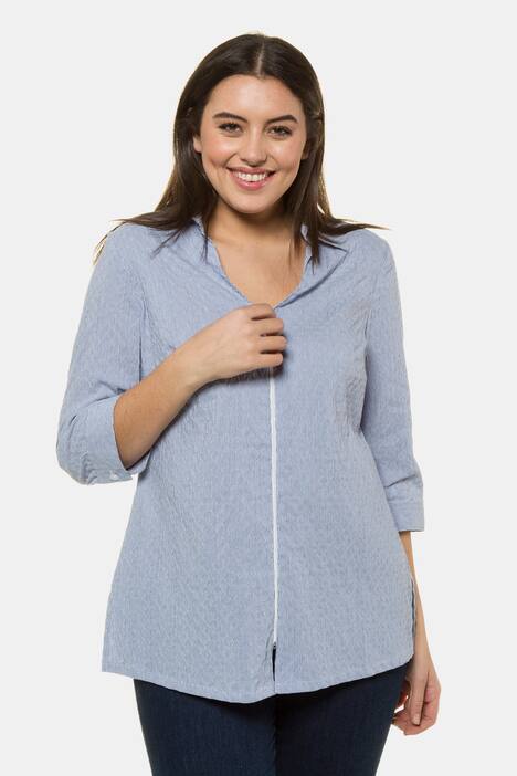 Bubblebluse, Reißverschluss, offener Hemdkragen, 3/4-Arm, Seitenschlitze