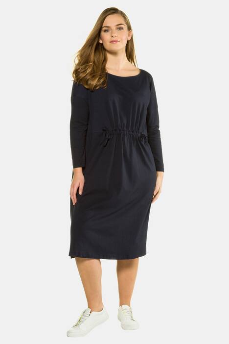Eco Cotton Tie Waist Long Sleeve Knit Dress