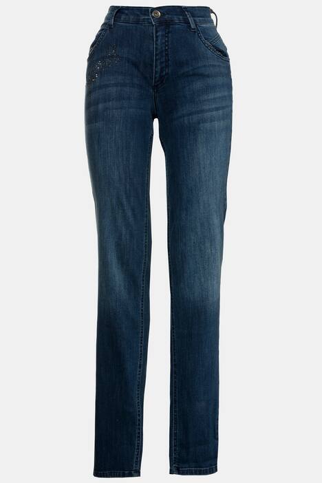 Jeans Anna, weiter Boyfriend-Fit, Glitzerschrift, 4-Pocket