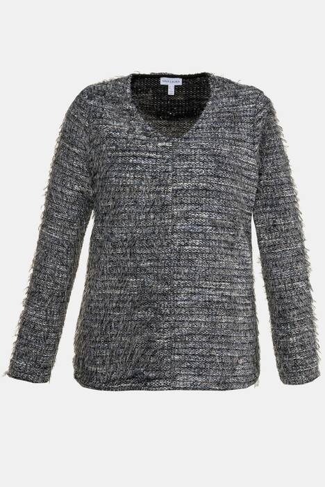 V-Pullover, weicher Fancy-Strick, Langarm