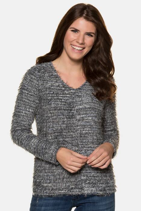 V-Pullover, weicher Fancy-Strick, Langarm