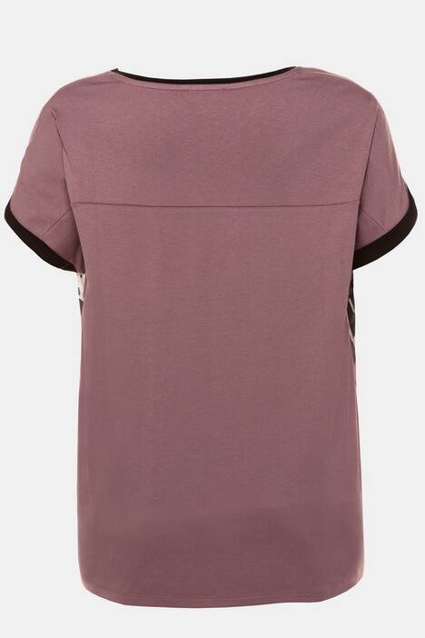 T-Shirt, grafischer Druck, Satin-Vorderteil, schwarzer Saum