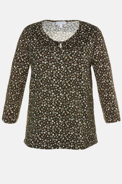 Shirt, Blümchenmuster, Keilausschnitt, 3/4-Ärmel