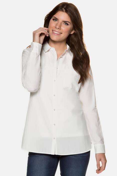 Hemdbluse, Quernaht, Boxy-Form, Saum gerundet