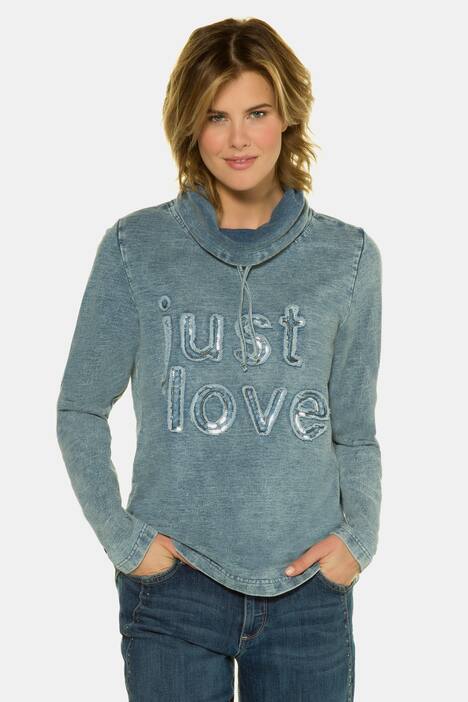 Sweatshirt, Denim-Optik, Pailletten-Schriftzug