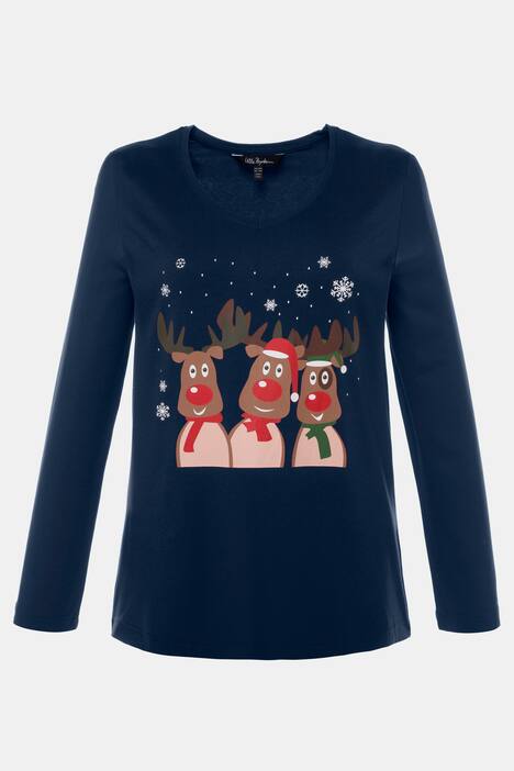 Shirt, Elchmotiv, A-Line, V-Ausschnitt, reine Baumwolle