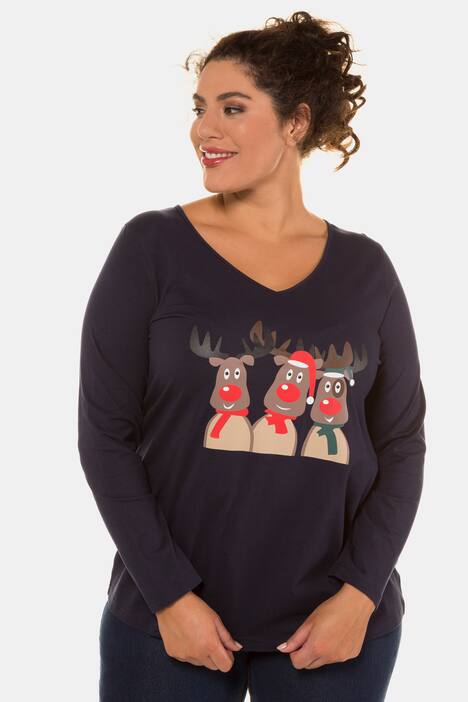 Shirt, Elchmotiv, A-Line, V-Ausschnitt, reine Baumwolle