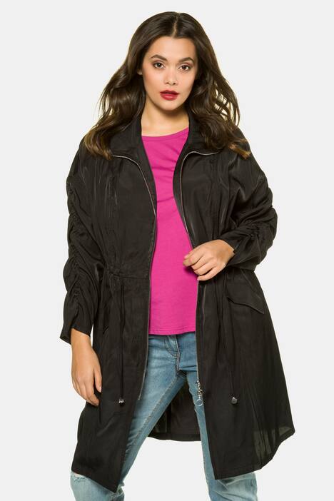Mantel, 2-Wege-Zipper, Oversized, geraffter Langarm