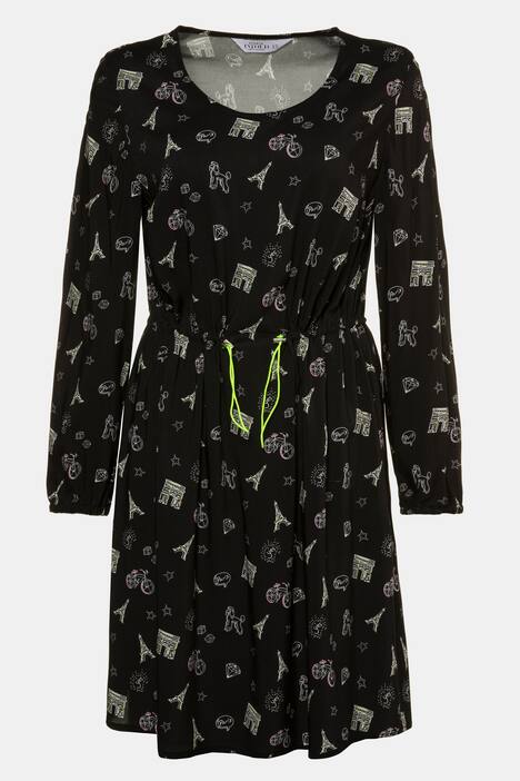 Kleid, Paris-Muster, Neon-Tunnelzug, Langarm
