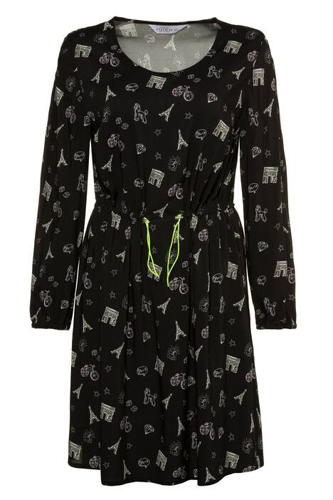 Paris Print Drawstring Waist Viscose Dress