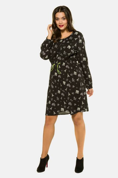 Kleid, Paris-Muster, Neon-Tunnelzug, Langarm