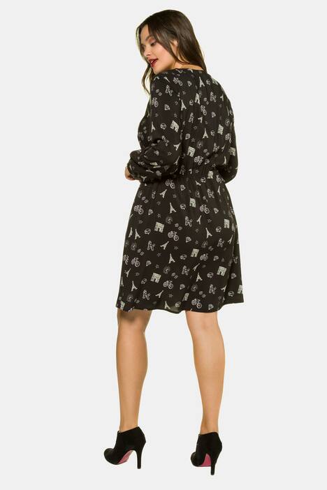 Kleid, Paris-Muster, Neon-Tunnelzug, Langarm