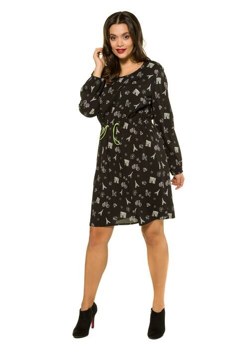 Paris Print Drawstring Waist Viscose Dress