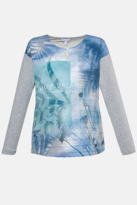 Shirt, Materialmix, Relaxed, Ziersteine, Langarm