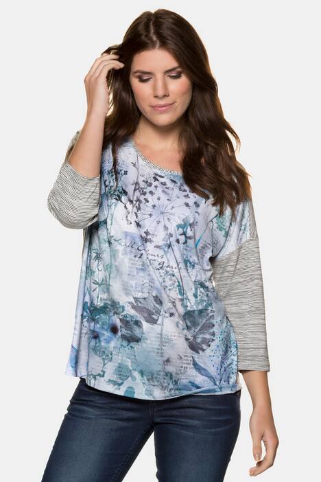 Shirt, Blüten, Relaxed, weite Schultern, 3/4-Ärmel