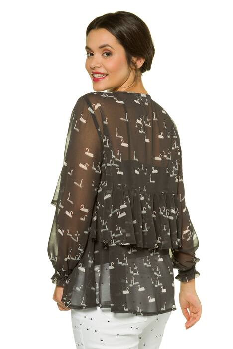 Tunika, Chiffon mit Schwänen, Ausschnitt-Volant