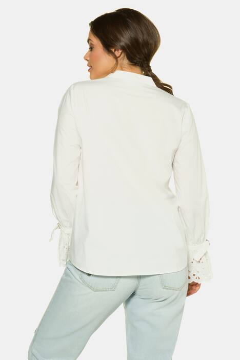 Eyelet Flounce Sleeve Stand Up Collar V-Neck Shirt