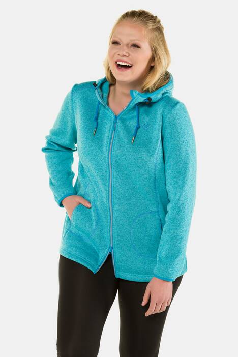 Strickfleece-Jacke, Kontrastnähte, Kapuze, 2-Wege-Reißverschluss