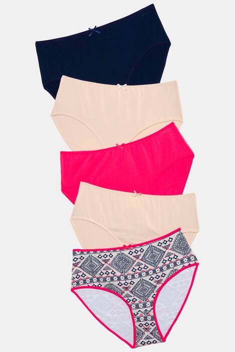 Slips, 5er-Pack, Ethnomuster / blau / beige / Himbeer