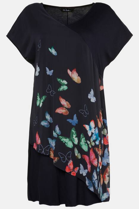 Tunikakleid, Chiffon-Oberlage, V-Ausschnitt