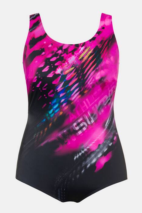 Neon Tie Dye Print Round Neck Front Lined Swimsuit