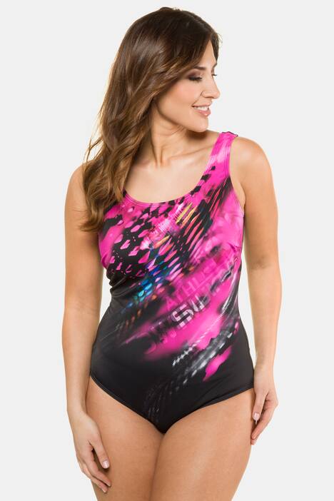 Neon Tie Dye Print Round Neck Front Lined Swimsuit