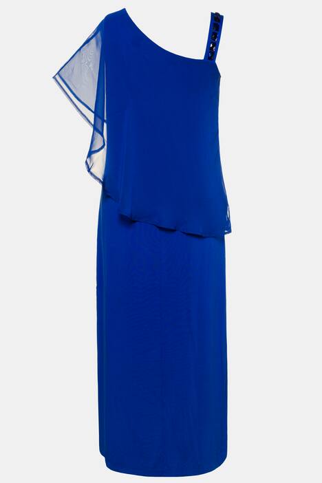 Jerseykleid, asymetrischer Chiffonüberwurf