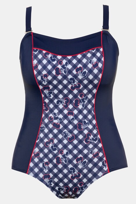 Retro Inset Print Piped Lined Swimsuit
