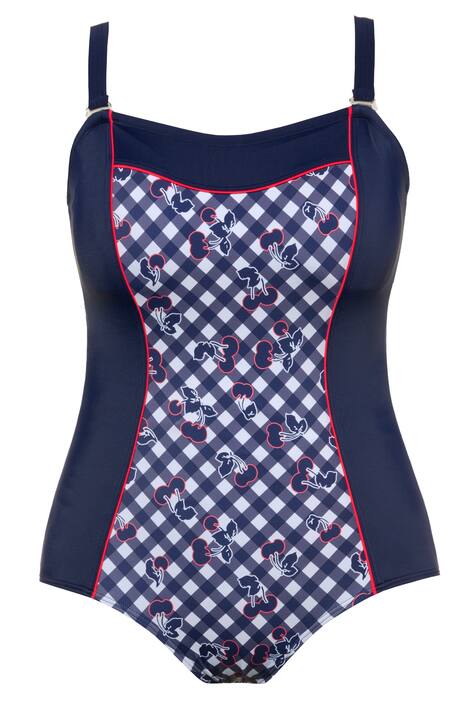 Retro Inset Print Piped Lined Swimsuit