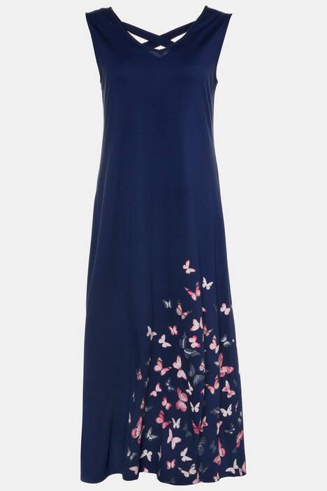 Jerseykleid, Schmetterlinge, V-Ausschnitt, ärmellos