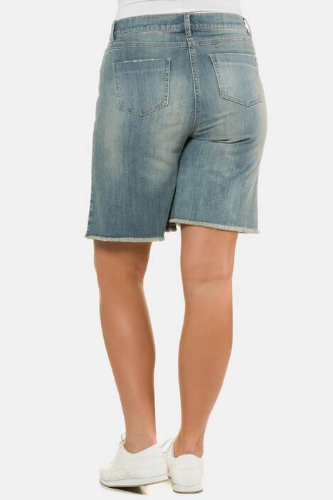 Jeansshorts, Fransensaum, weites Bein, helle Waschung