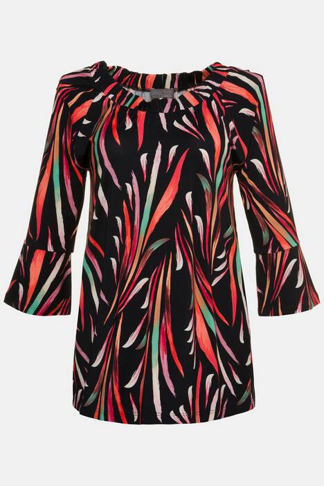 Brush Stripe Print Carmine Stretch Knit Top