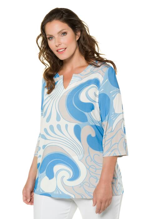 Shirt, grafisches Wellenmuster, Classic, 3/4-Arm, selection