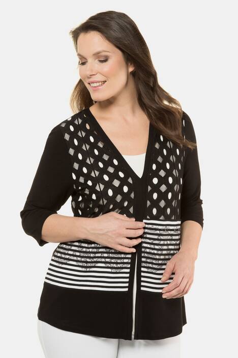 2-in-1-Shirt, Ajourmuster, Classic, Spitze, 3/4-Arm