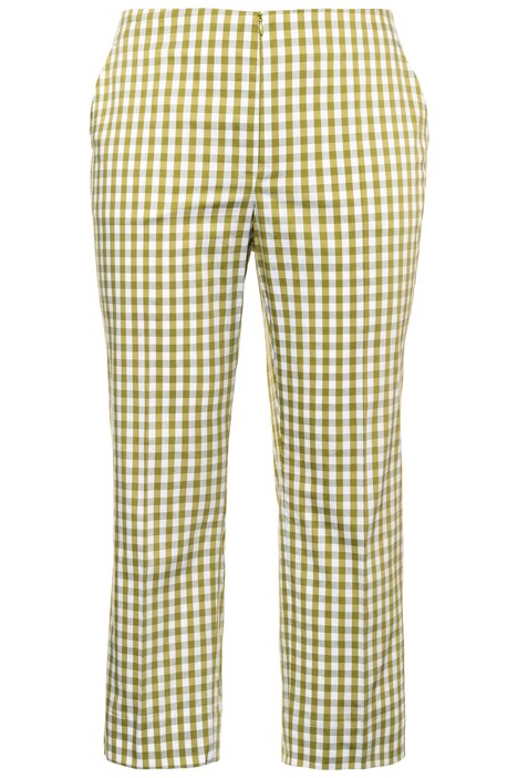 Gingham Flat Front Slim Leg Capri Stretch Pants
